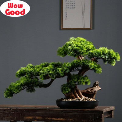 Simulation welcome pine bonsai office Chinese plant decor