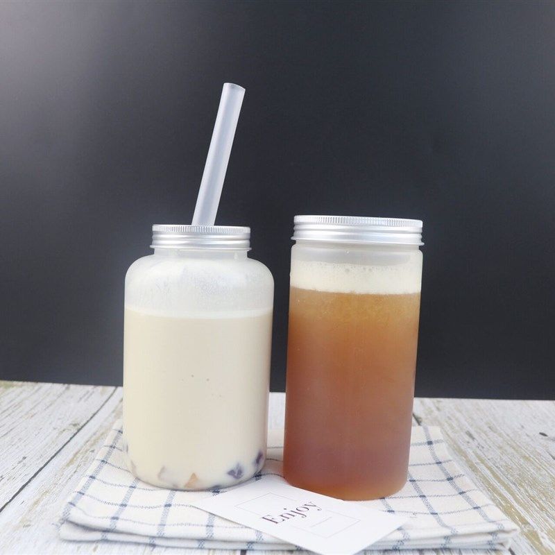 耐高温奶茶杯一次性食品级蒙砂带盖创意U型饮料瓶商用果汁打包杯