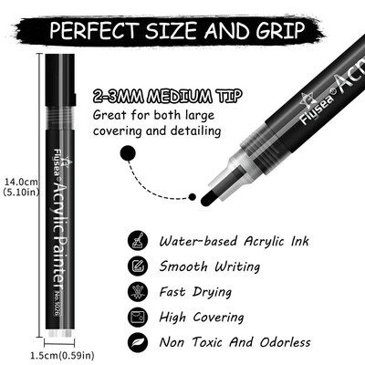 Black White Permanent Markers Acrylic Paint Pens Crafts Supp