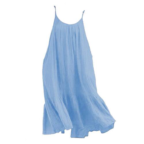 Summer Dress Low Round Neck Loose Casual Women Sling Solid