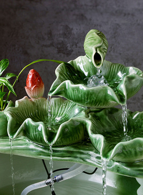 招财流水陶瓷鱼缸家用流水喷泉小金鱼缸大号养鱼摆件客厅加湿造景