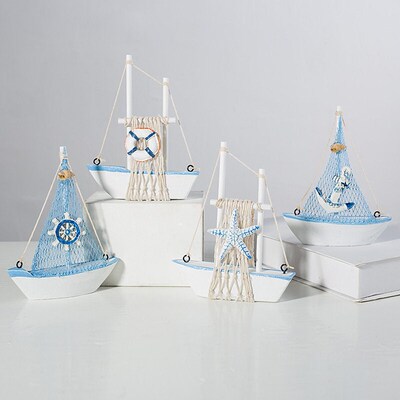 14CM Sailing Crafts Ornaments Mediterranean Style Wooden