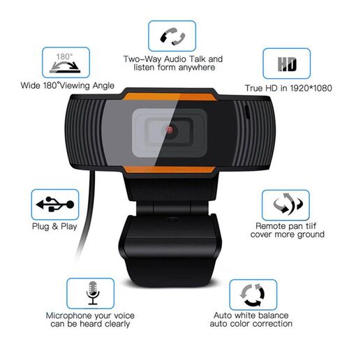 720P HD Webcam with Mic Rotatable Two-Way Audio Talk For PC
