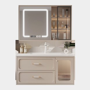 橡木烤漆基站款73/83/93/103/1陶瓷一体盆浴室柜可放扫地机器人