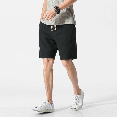 Mens Cotton and Linen Shorts Youth Loose Half Beach Pants L