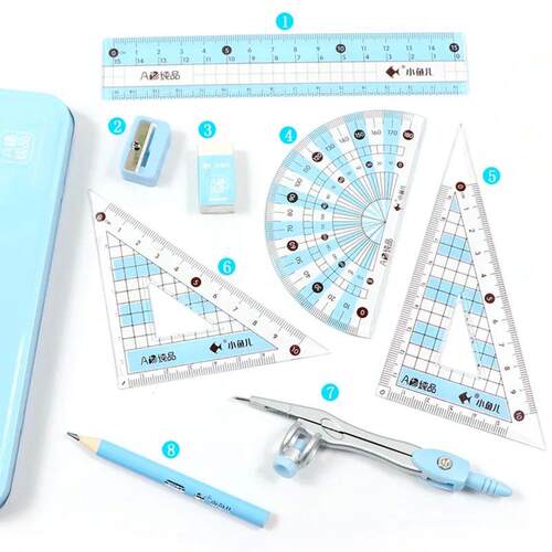 8Pcs/Set  Ruler Compass Pencil Set Geometry Maths Student Dr