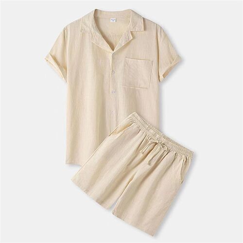 Summer 2025 Mens Cotton Pure Color Fashion Collar Short Slee