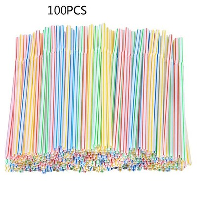 100 Pcs Flexible Plastic Straws For Juice Cocktail Smoothies