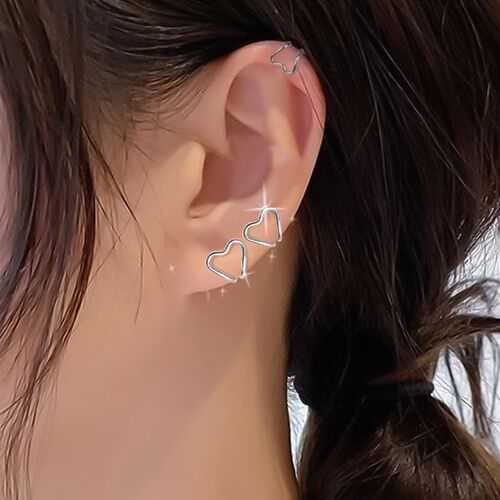 Metal Silver Heart Ear Clip Double-layer Ear Bone Cuff  Clip