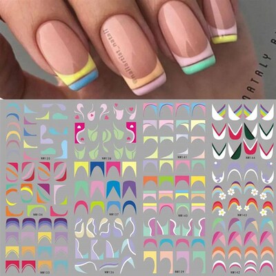 French Tips Nail Slider ers Tattoo Geometric Lines Nail Art