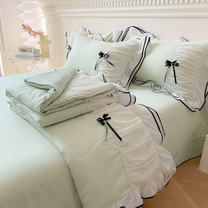 可可奶茶小清新绿层边泡泡纱夏凉被四件温柔小姐姐空调薄被,床上用品,化纤被,淘宝优惠券,粉丝福利购,淘宝优惠卷