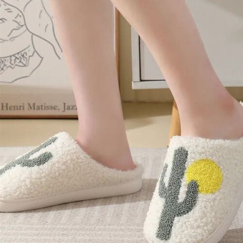 Warm Winter House Slippers Short Plush for Girl Women Cute F