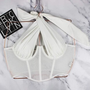 Bustier Women小背心 Cross Corset Tank Tops Bone Halter Mesh