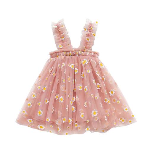 Summer Baby Girls Tulle Dress Daisy Floral Kid Birthday Part