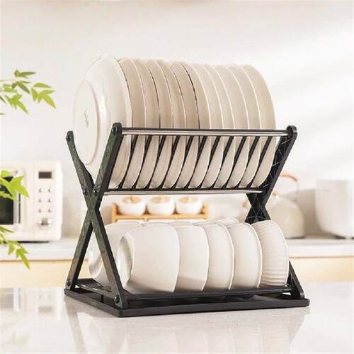 Double-Layer Dish Rack Stainless Steel Pipe Tableware