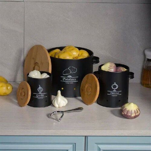 3pcs Garlic Onion Potato Container Metal Storage Box Fruit