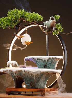 流水摆件循环水假山喷泉悬壶招财鹿生财客厅办公桌面装饰乔迁礼品