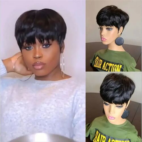 Natural Short Bob Pixie Cut Wigs Short Straight Black Color