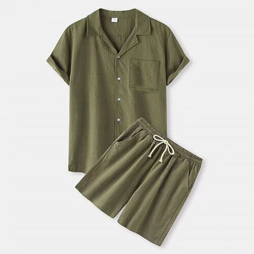 Summer 2025 Mens Cotton Pure Color Fashion Collar Short Slee