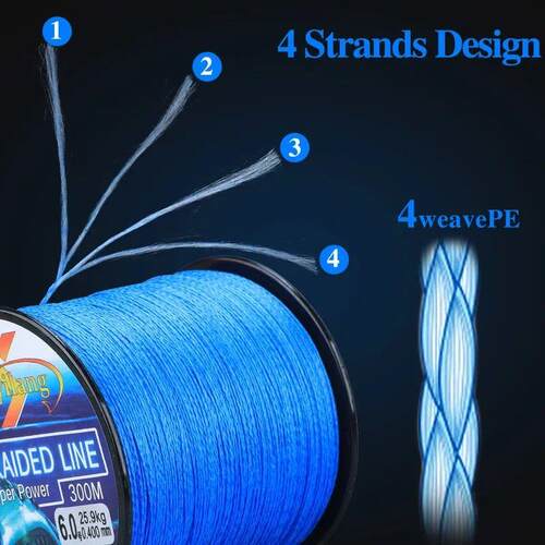 Sougayilang 0.6-8.0# 300M PE Fishing Line 4 Strands Braided