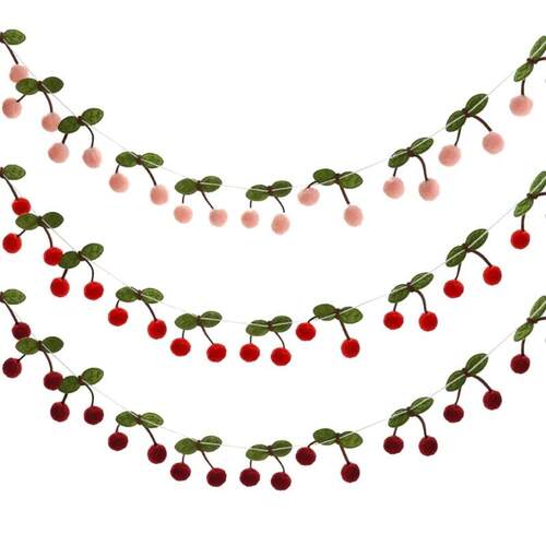 Handmade Cherry Felt Balls Garlands String Wall Decoration f