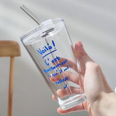 450ml coffee TEA cup mug glass straw drink home office cups