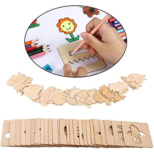 20Pcs Kids Wooden Drawing Stencils Kit DIY Decor Reusable Ed