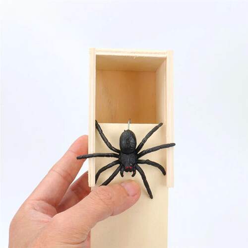 Spider Prank Box Wooden Fun Surprise Happy Box Gags Practica