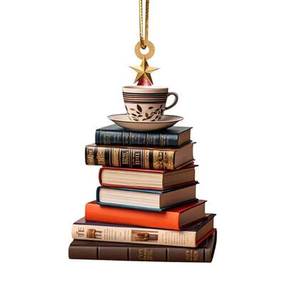 Christmas Tree Shape Bookshelf Pendant Books Stacked Ornamen