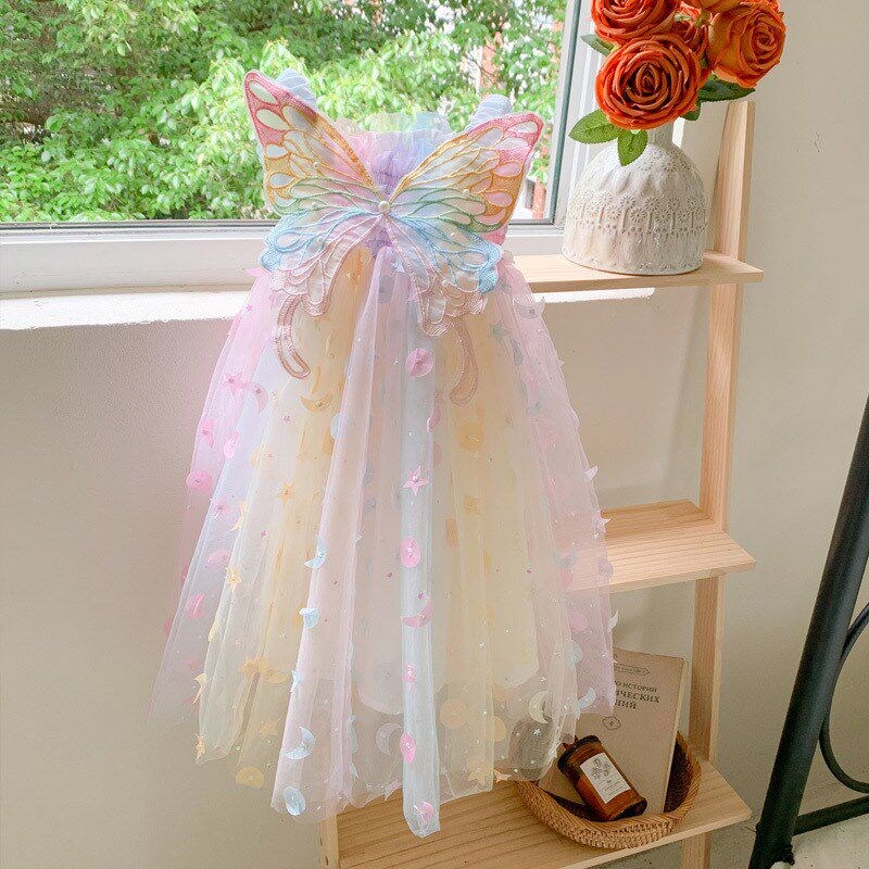 Summer Dress for Girls Kids Butterfly Princess Gown Rainbow图片