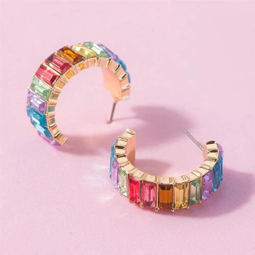 Lost Lady Fashion Multi-Color Crystal Glass C Cuff Stud Earr