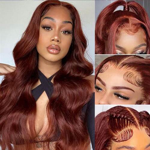 13x4 Reddish Brown Body Wave Lace Frontal Human Hair Wig HD