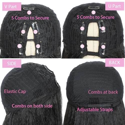 Kinky Straight U Part Wig 10-30 Inch V Part Yaki Straight Sy