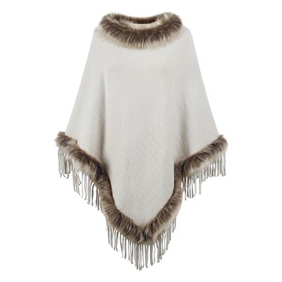 Drizzle Knit Tassel Cape Women 2025 Autumn Winter Solid Colo