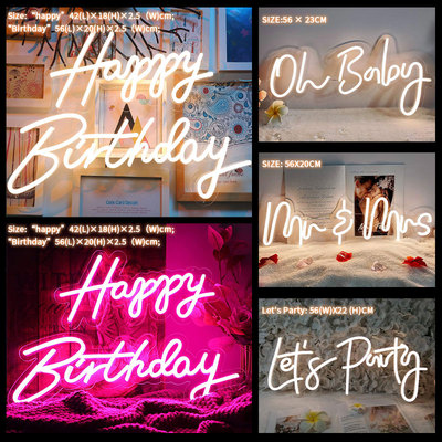 10 Styles Neon led Sign Happy Birthday Led Light Party Flex