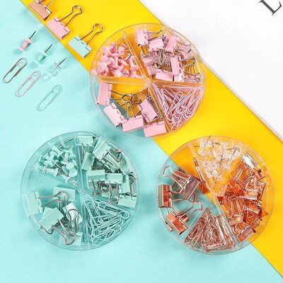 72Pcs Color Binder Clips Paper Clips Push Pin Set Rose Gold