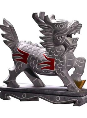 石雕石头麒麟一母青石阳台房顶庭院门口看门家居雕刻桌面摆件