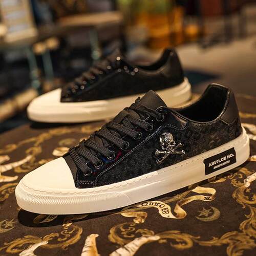 Shoes for Men Casual Shoes Sreet Tinsel Skulls Flats Skatebo