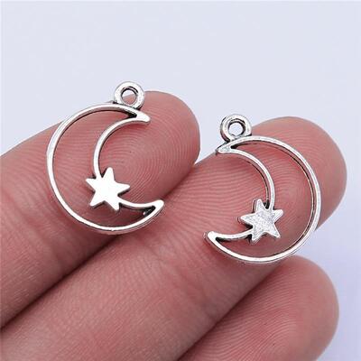 WYSIWYG 20pcs 16x14mm Antique Silver Color Hollow Moon Stars