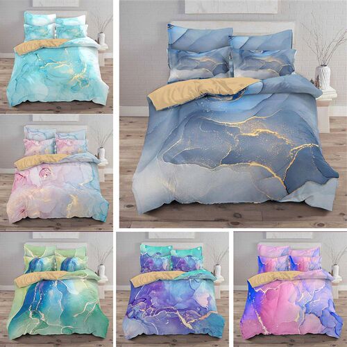 Chic Girly Marble Duvet Cover Colorful Glitter Turquoise Bed
