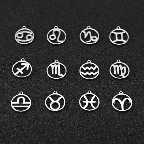 Teamer 12pcs Zodiac Floating Charms Stainless Steel Ge Aries
