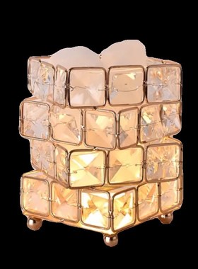 四方稳赚水晶盐灯客厅招财卧室净化磁场办公室家居摆件床头小夜灯