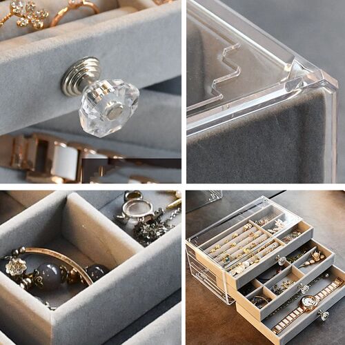 Acrylic Organizers Velvet Three-Layer Jewellery Storage Box