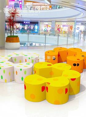 休玻璃钢商件场椅景花瓣造型美陈KMSS025座凳公共休闲息户外观椅