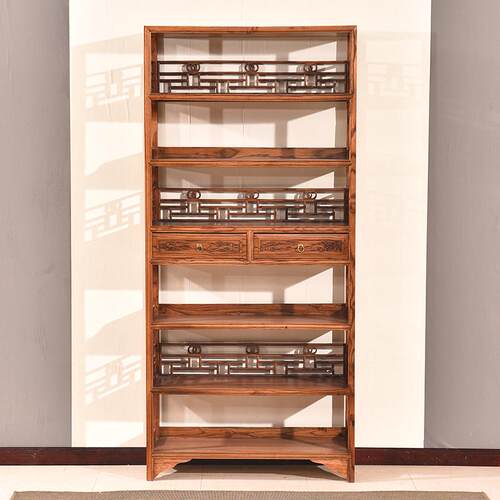 仿古中式实木书柜书柜带门两门四层书架办公室书房落地书架南榆木