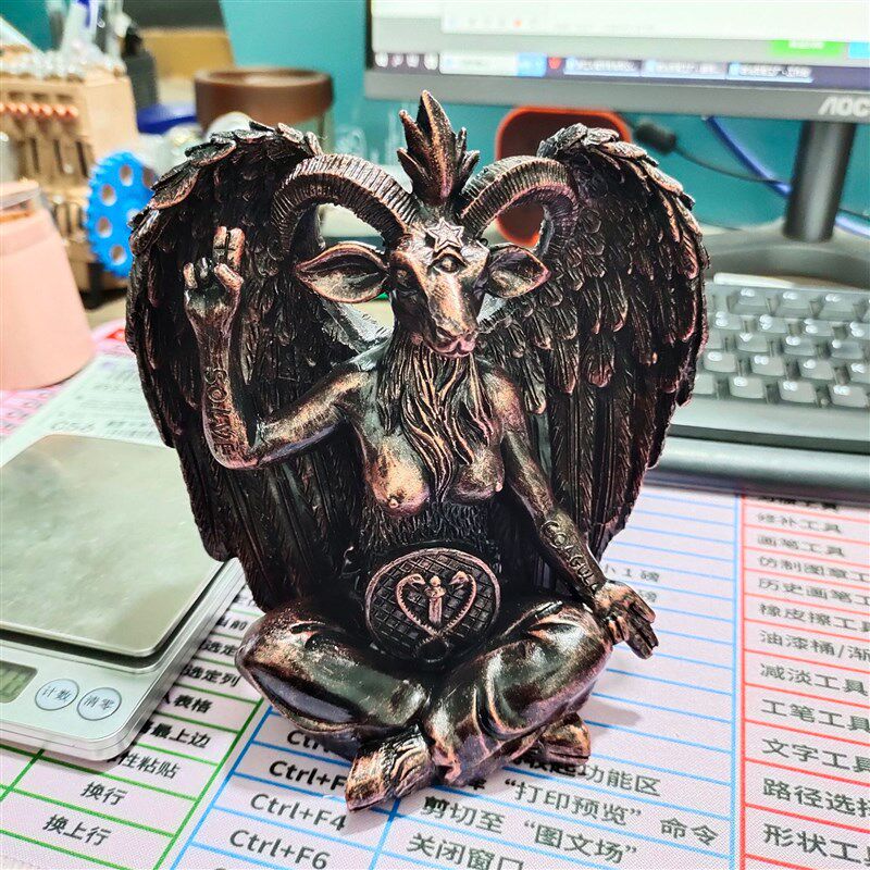 撒旦雕塑邪恶魔鬼坐禅魔法打坐山羊树脂工艺品桌面仿铜摆件装饰品