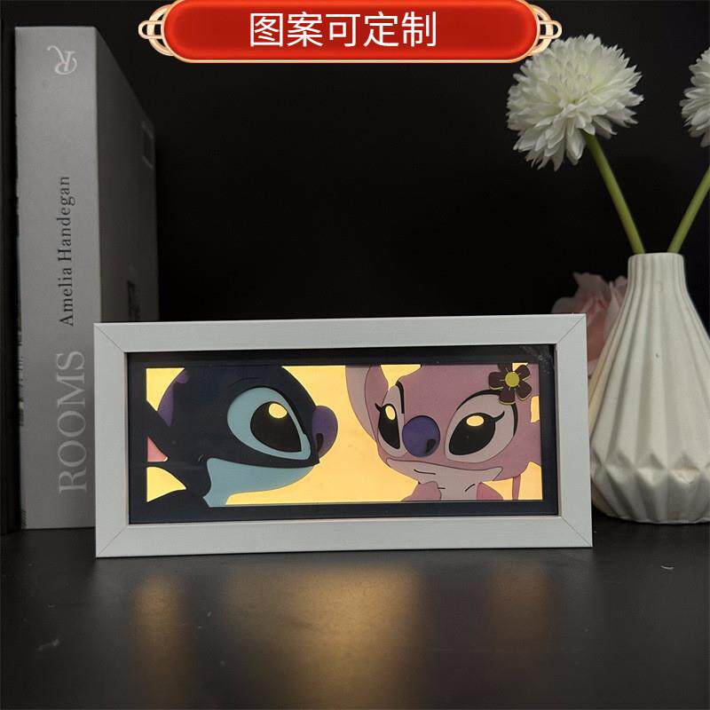 新款史迪奇纸雕灯星际宝贝史迪仔周边摆件剪纸氛围相框小夜灯氛围