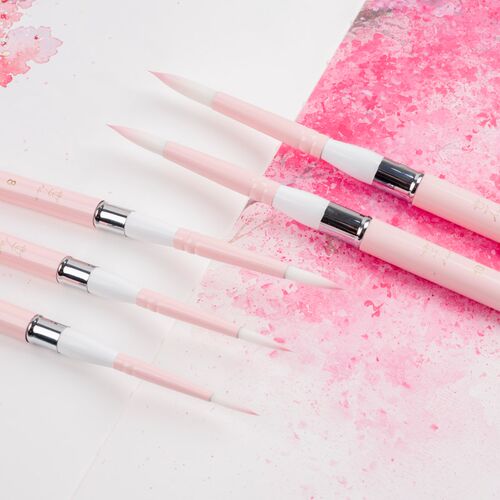 进口尼龙毛水彩水粉画笔便携旅行笔少女浪漫粉圆头笔勾线上色706R