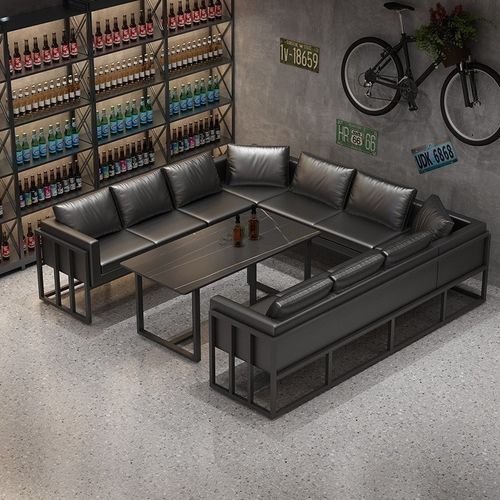 卡座沙发小酒馆工业风复古皮革烧烤店咖啡厅商用餐桌酒吧桌椅
