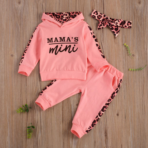 Infant Newborn Baby Girl Clothes 3PCS Sets Leopard Letter Ho